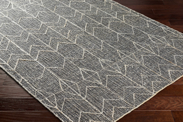 Kate Modern Geometric Design Black Hand Woven Wool Area Rug