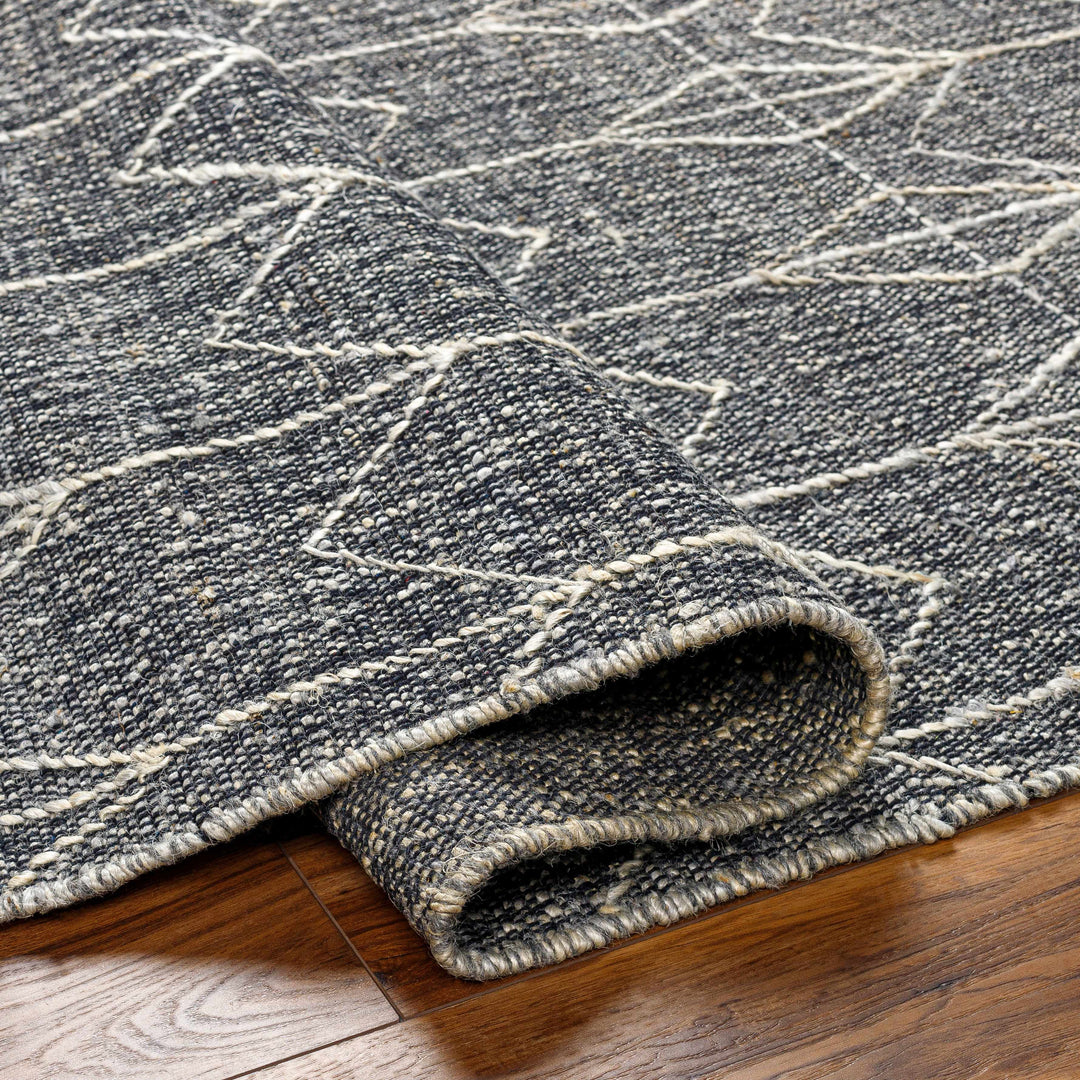 Kate Modern Geometric Design Black Hand Woven Wool Area Rug