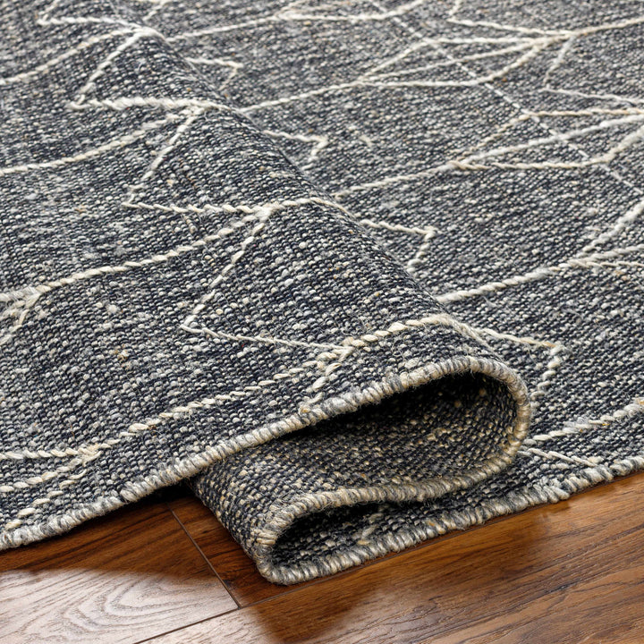 Kate Modern Geometric Design Black Hand Woven Wool Area Rug