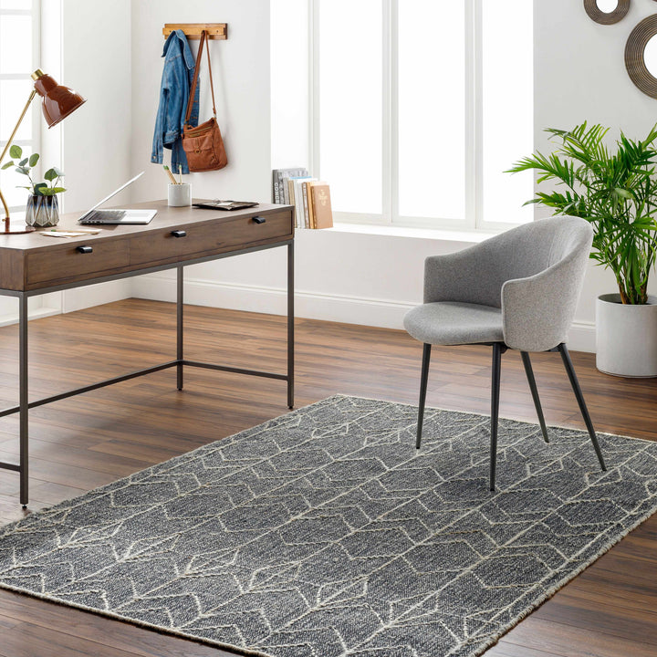 Kate Modern Geometric Design Black Hand Woven Wool Area Rug