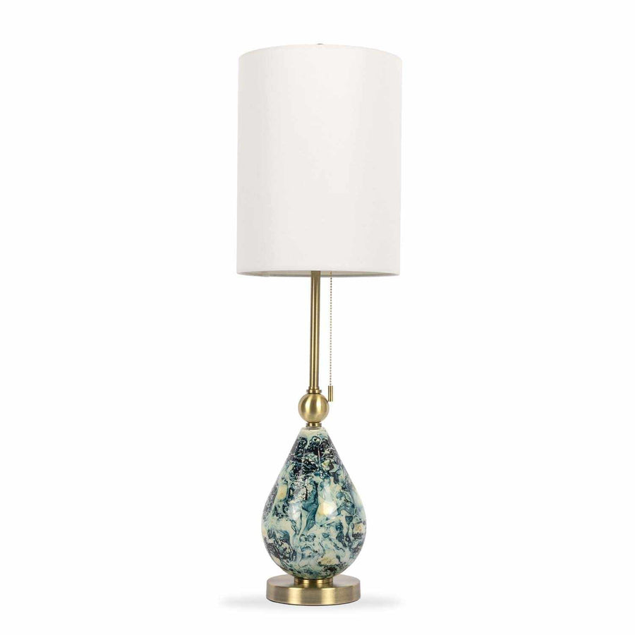 Katipunan Aqua & Metallic Brass Table Lamp – Traditional Glass Accent Light - The Rug Decor