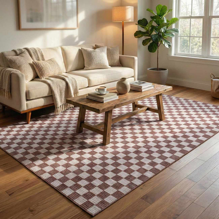 Kaysar Brown Modern Checkered Pattern Washable Area Rug - The Rug Decor