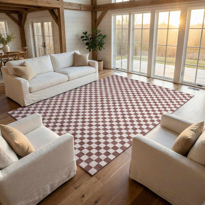 Kaysar Brown Modern Checkered Pattern Washable Area Rug - The Rug Decor