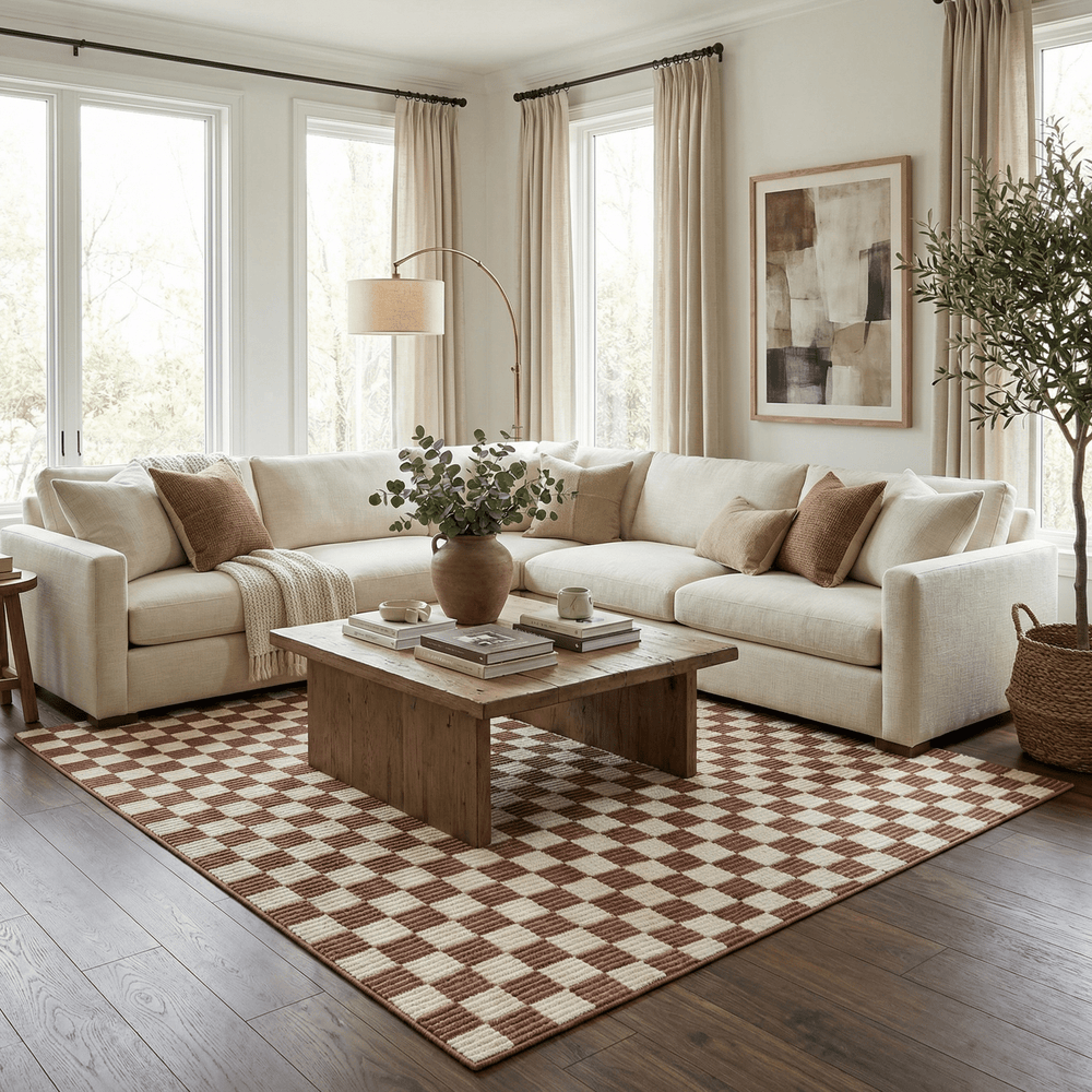 Kaysar Brown Modern Checkered Pattern Washable Area Rug - The Rug Decor