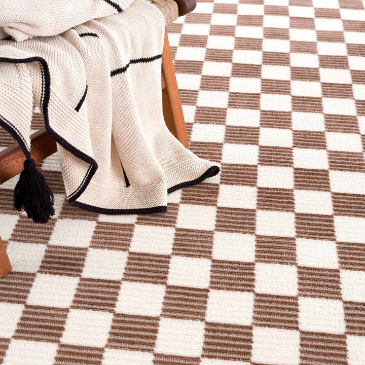 Kaysar Brown Modern Checkered Pattern Washable Area Rug - The Rug Decor