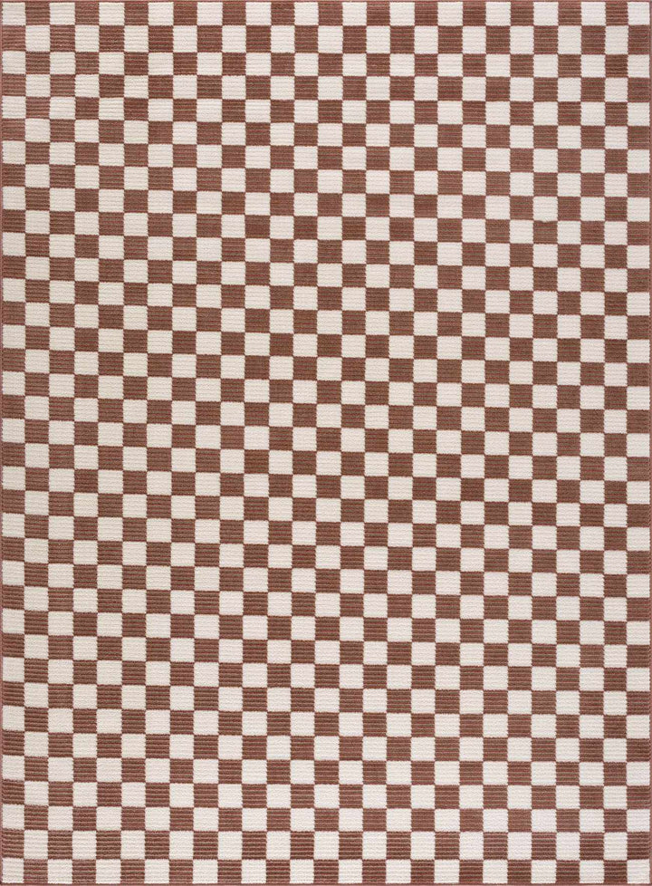 Kaysar Brown Modern Checkered Pattern Washable Area Rug - The Rug Decor