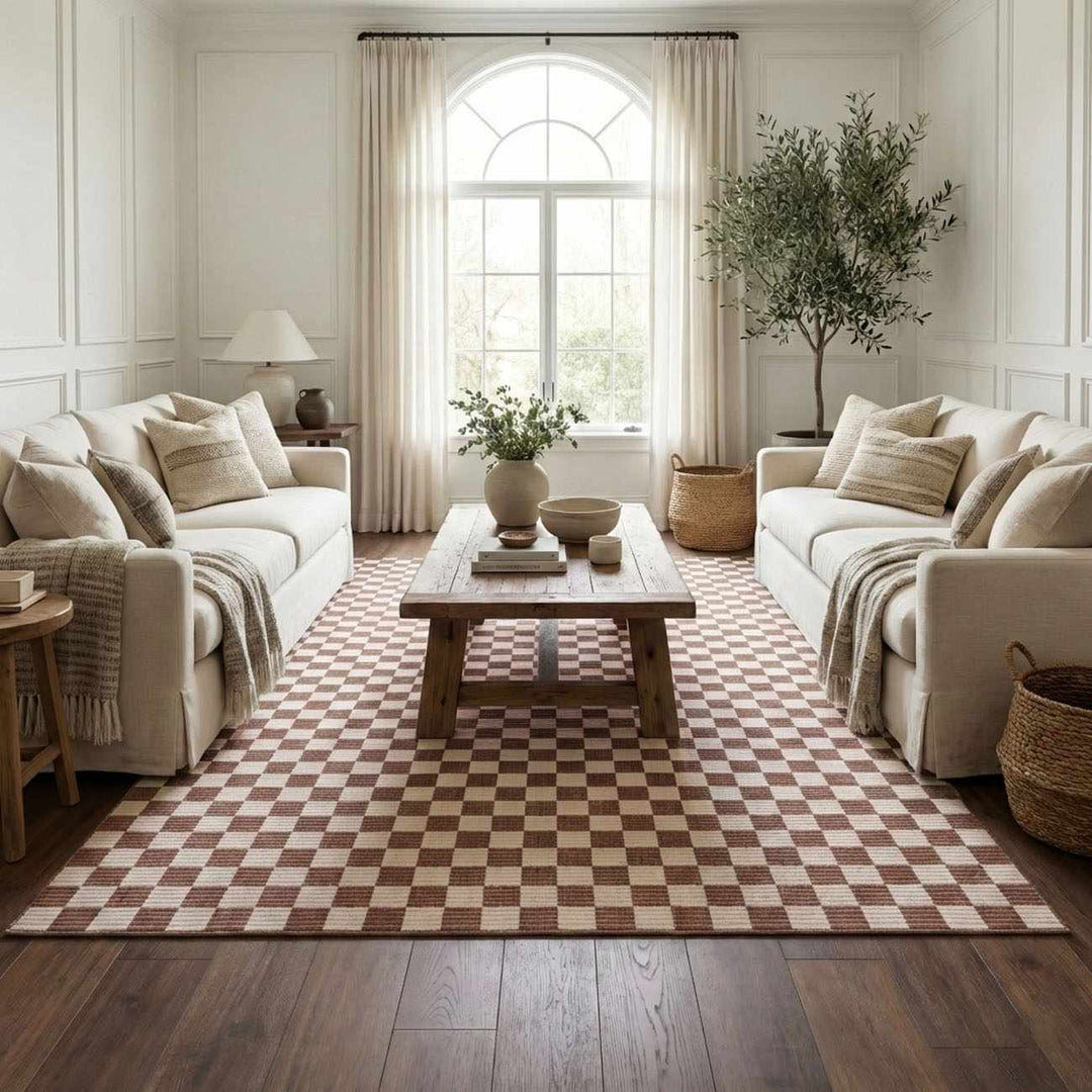 Kaysar Brown Modern Checkered Pattern Washable Area Rug - The Rug Decor