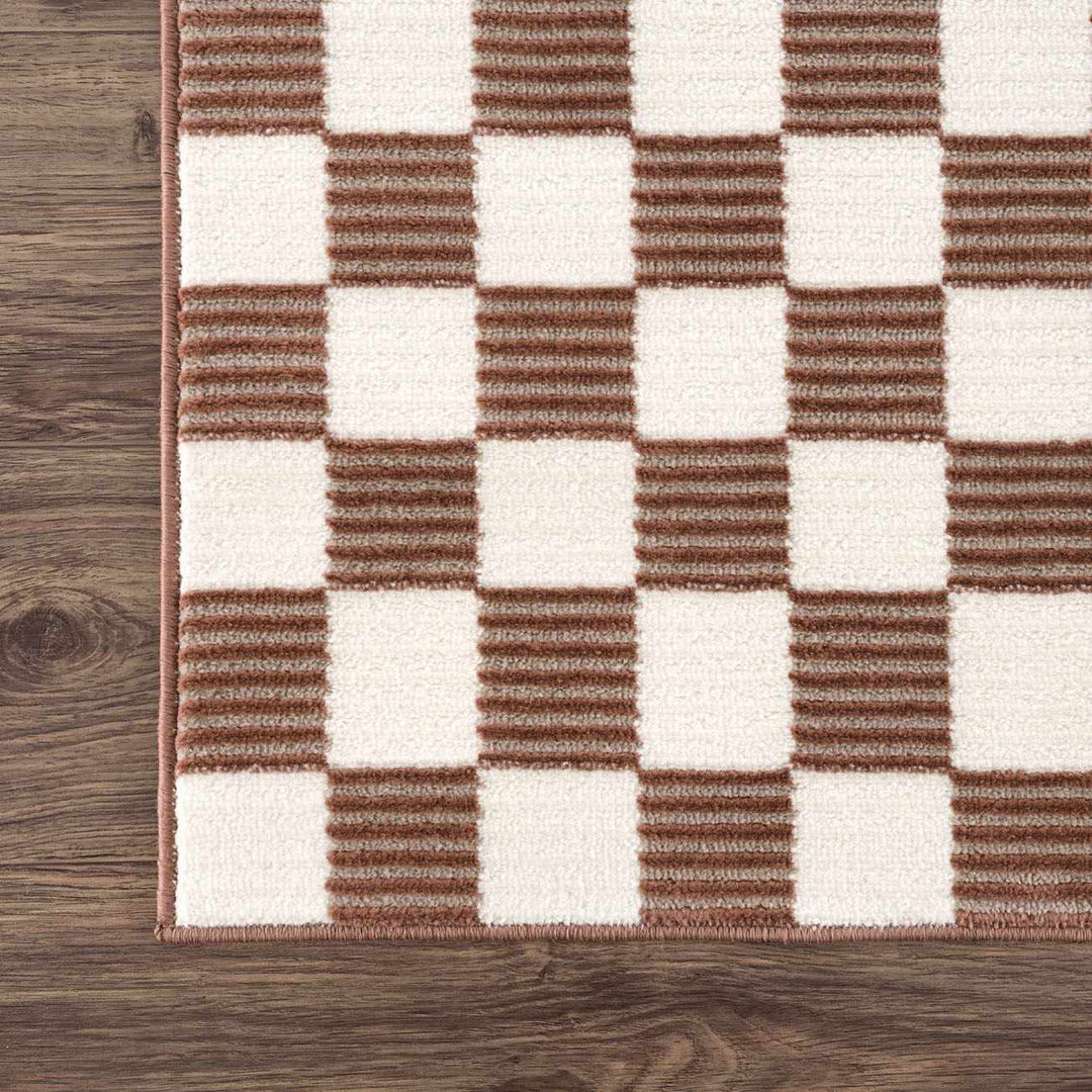 Kaysar Brown Modern Checkered Pattern Washable Area Rug - The Rug Decor