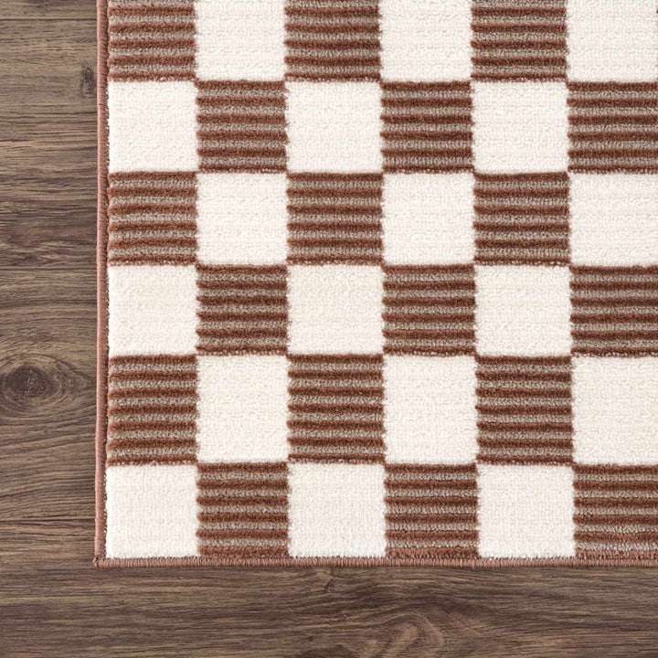 Kaysar Brown Modern Checkered Pattern Washable Area Rug - The Rug Decor