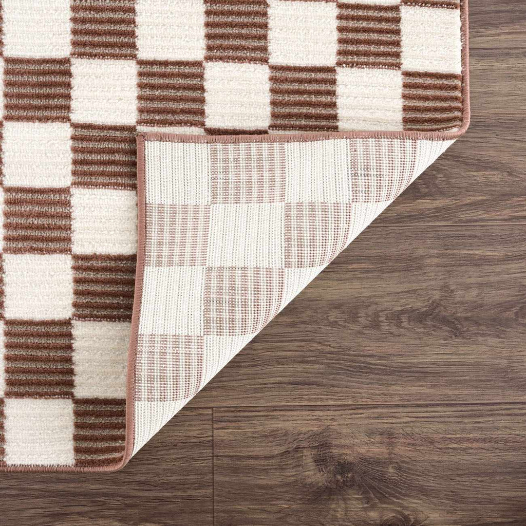 Kaysar Brown Modern Checkered Pattern Washable Area Rug - The Rug Decor