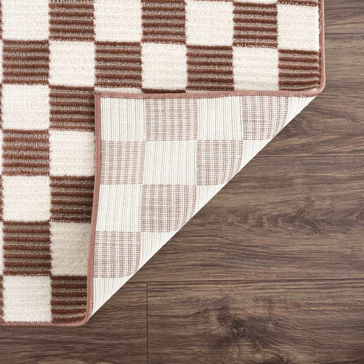 Kaysar Brown Modern Checkered Pattern Washable Area Rug - The Rug Decor
