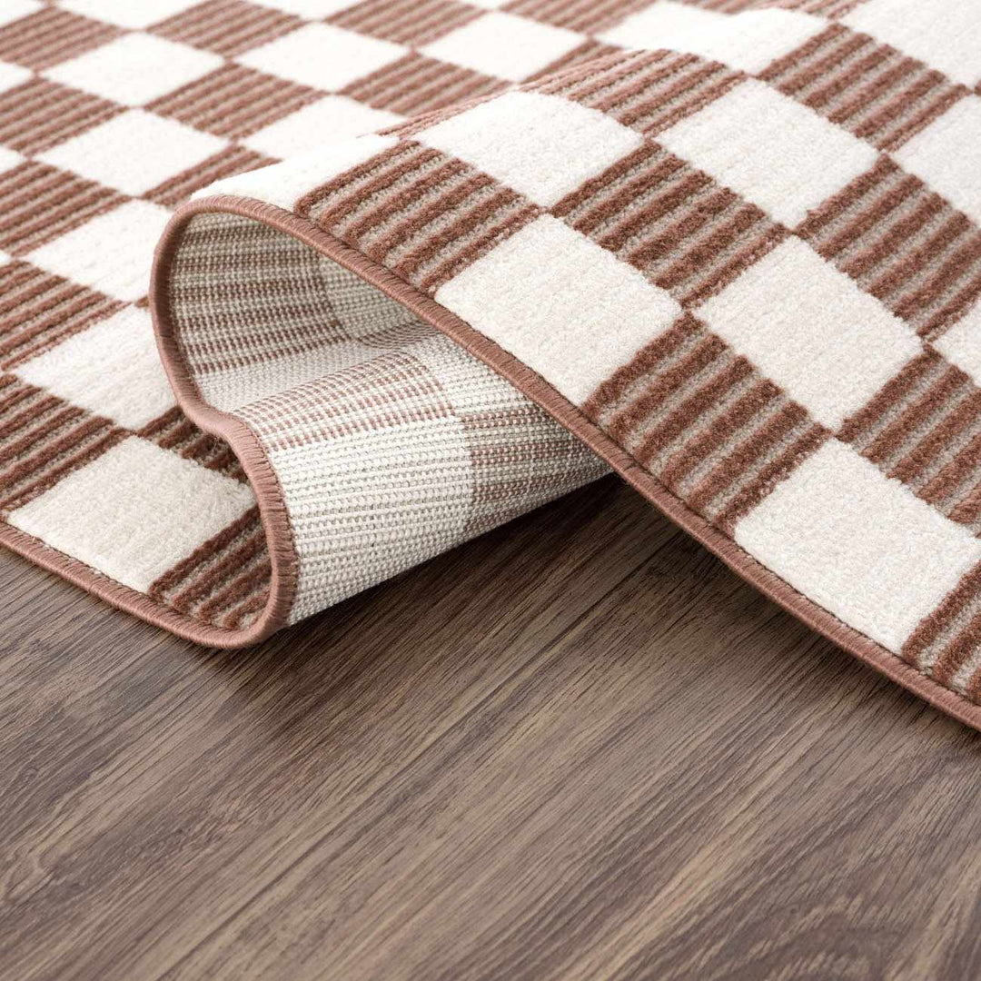 Kaysar Brown Modern Checkered Pattern Washable Area Rug - The Rug Decor