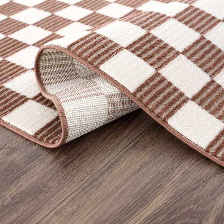 Kaysar Brown Modern Checkered Pattern Washable Area Rug - The Rug Decor