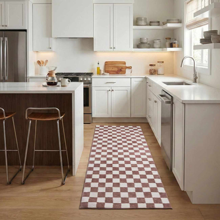 Kaysar Brown Modern Checkered Pattern Washable Area Rug - The Rug Decor