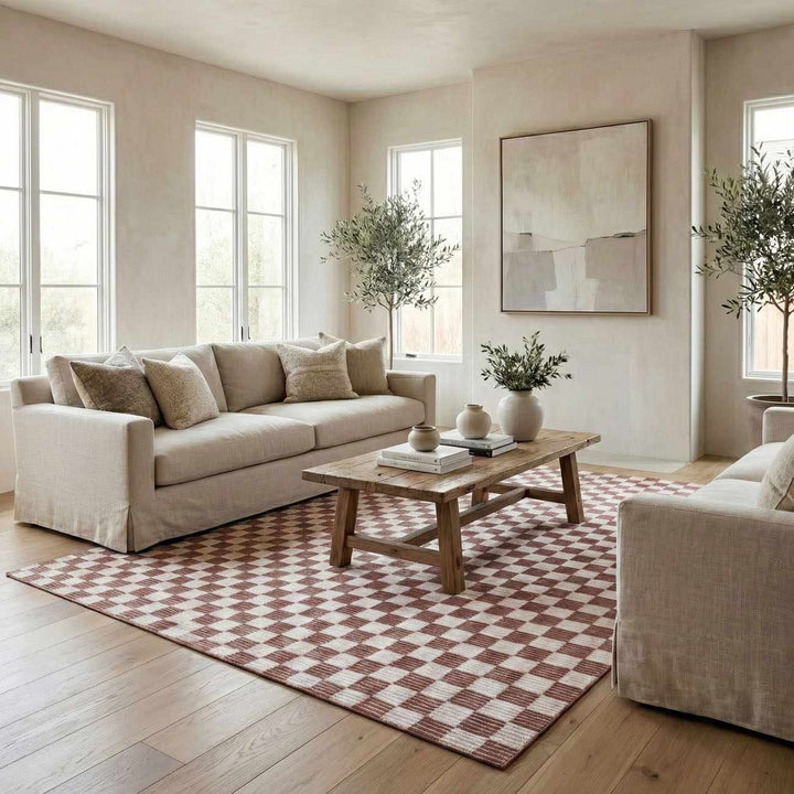 Kaysar Brown Modern Checkered Pattern Washable Area Rug - The Rug Decor