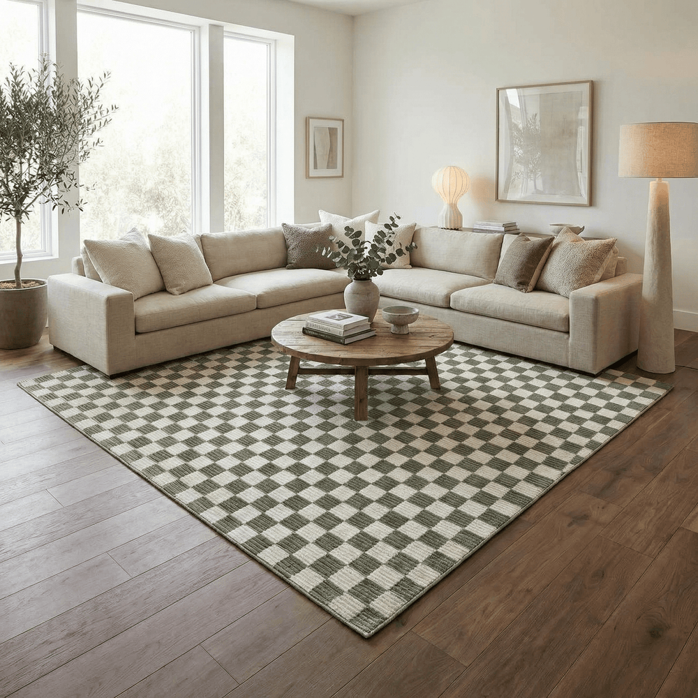 Kaysar Green Modern Checkered Pattern Washable Area Rug - The Rug Decor