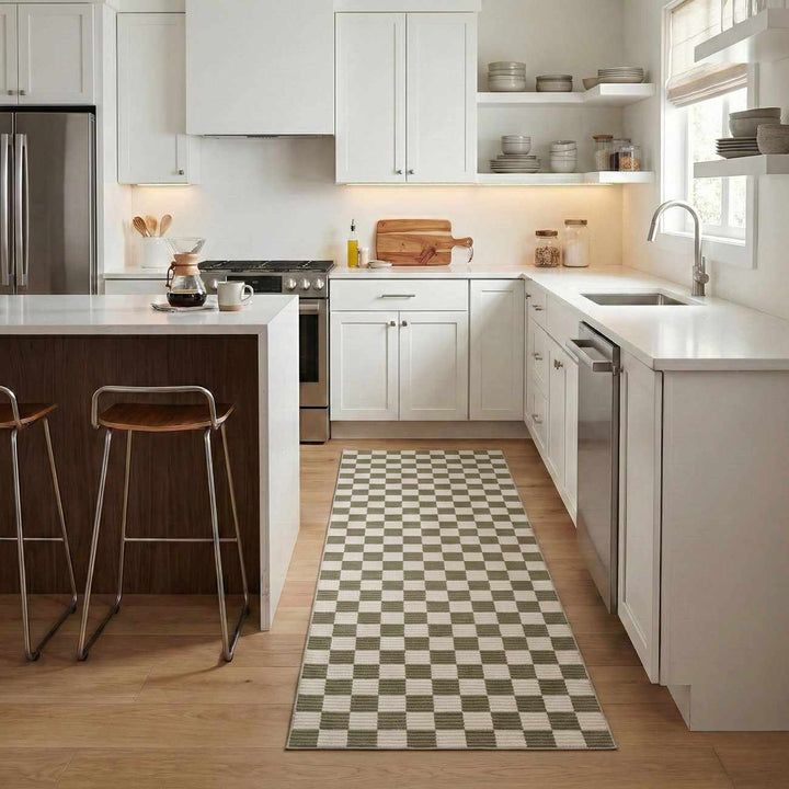 Kaysar Green Modern Checkered Pattern Washable Area Rug - The Rug Decor