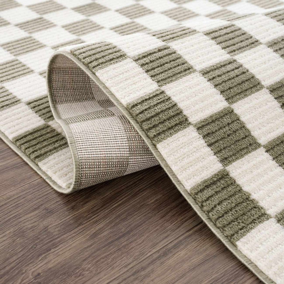 Kaysar Green Modern Checkered Pattern Washable Area Rug - The Rug Decor