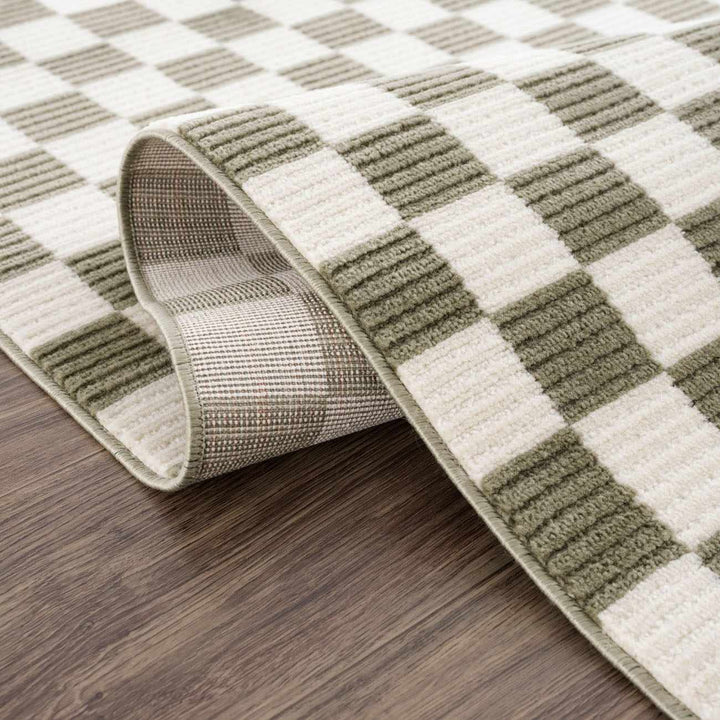 Kaysar Green Modern Checkered Pattern Washable Area Rug - The Rug Decor