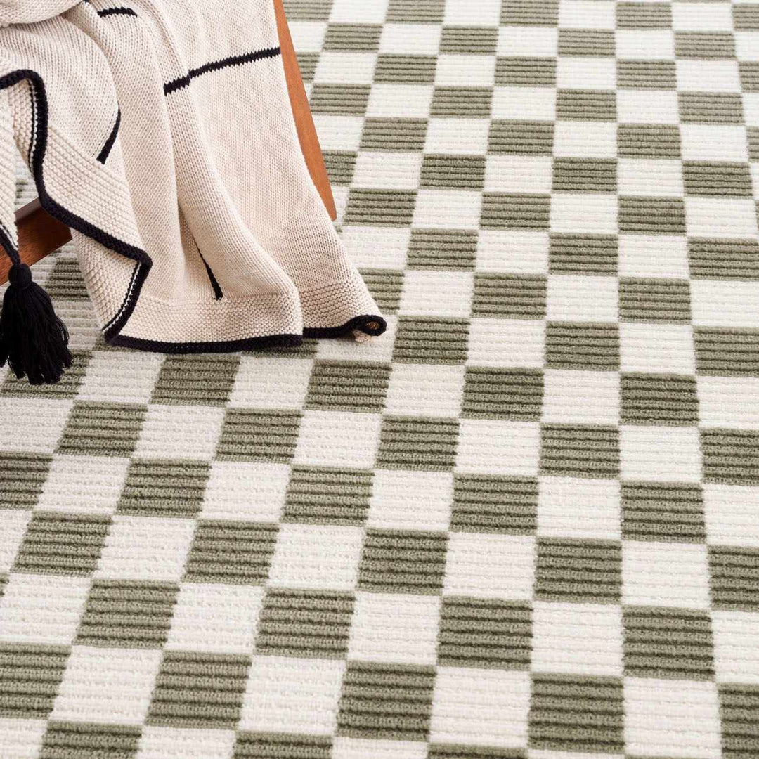Kaysar Green Modern Checkered Pattern Washable Area Rug - The Rug Decor
