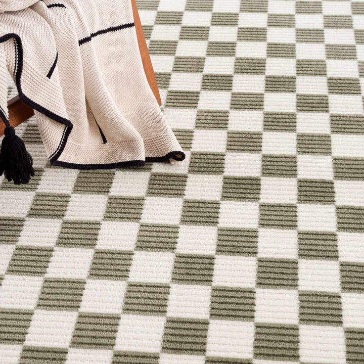 Kaysar Green Modern Checkered Pattern Washable Area Rug - The Rug Decor