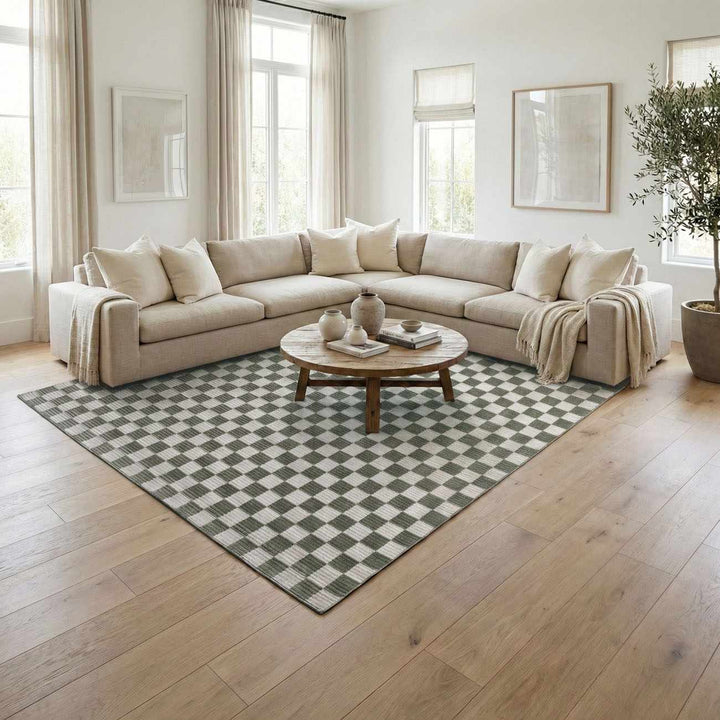 Kaysar Green Modern Checkered Pattern Washable Area Rug - The Rug Decor