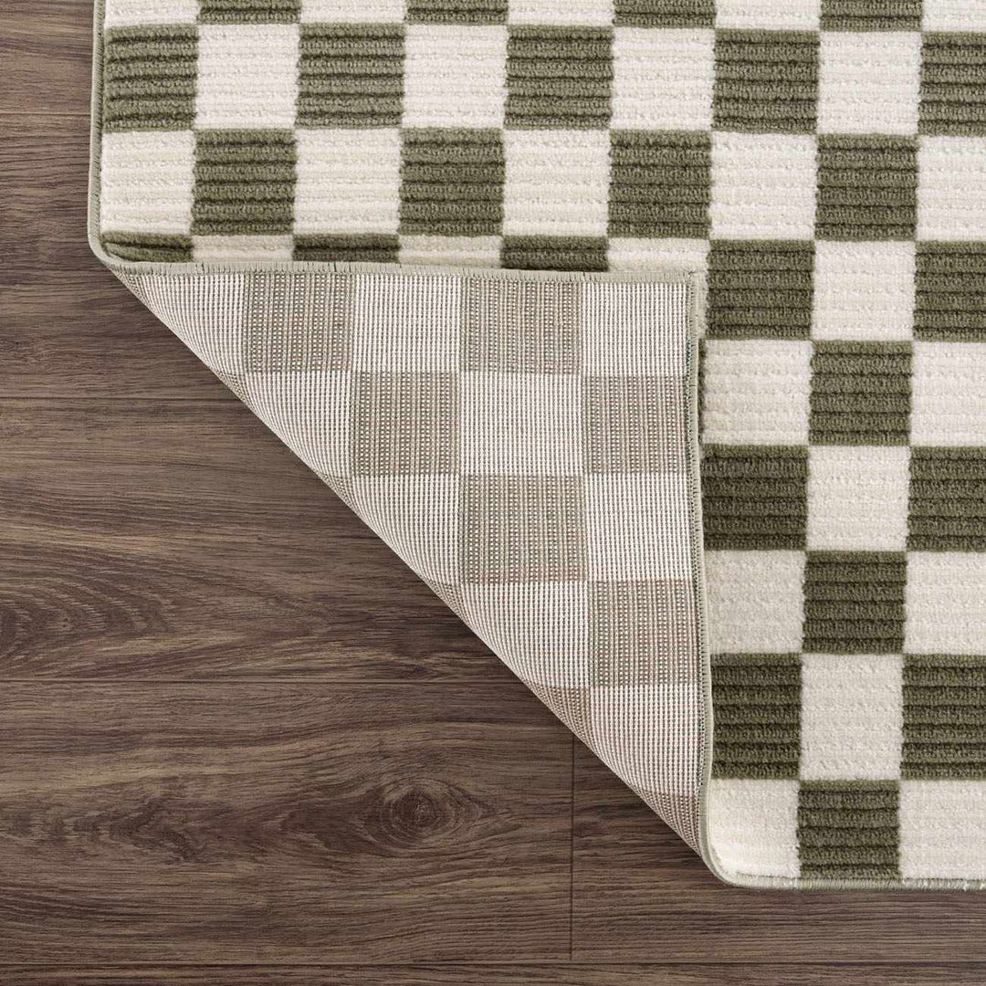 Kaysar Green Modern Checkered Pattern Washable Area Rug - The Rug Decor