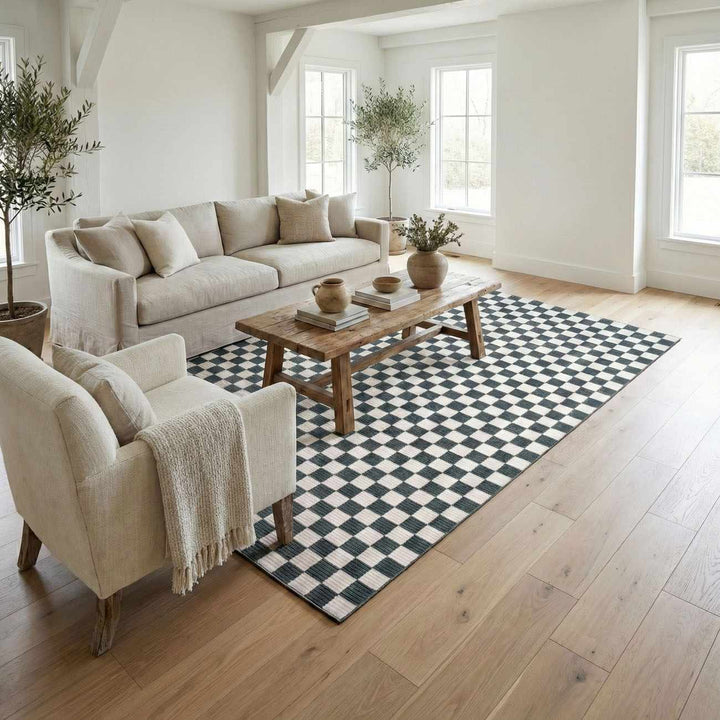 Kaysar Modern Checkered Pattern Green Washable Area Rug - The Rug Decor