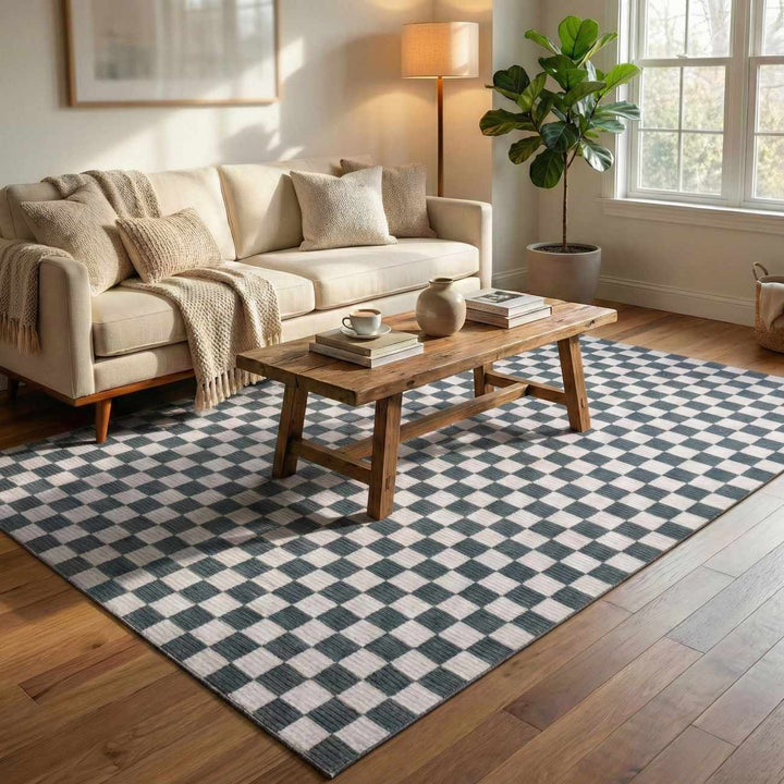 Kaysar Modern Checkered Pattern Green Washable Area Rug - The Rug Decor