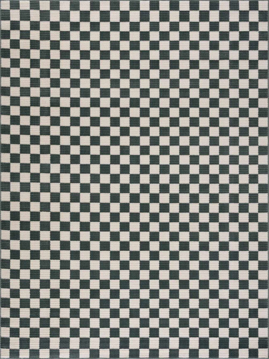 Kaysar Modern Checkered Pattern Green Washable Area Rug - The Rug Decor
