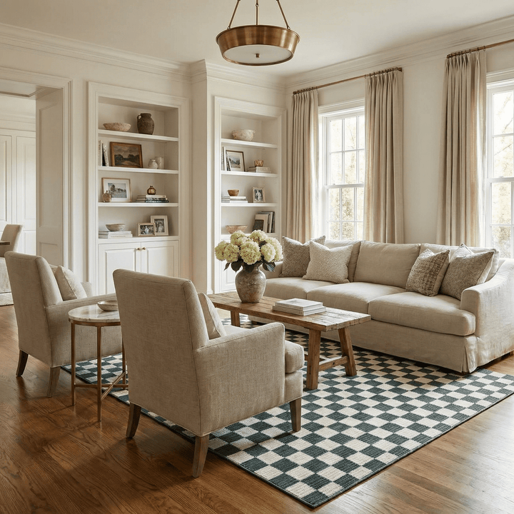 Kaysar Modern Checkered Pattern Green Washable Area Rug - The Rug Decor