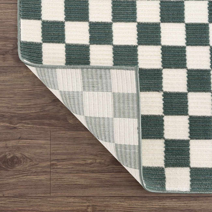 Kaysar Modern Checkered Pattern Green Washable Area Rug - The Rug Decor