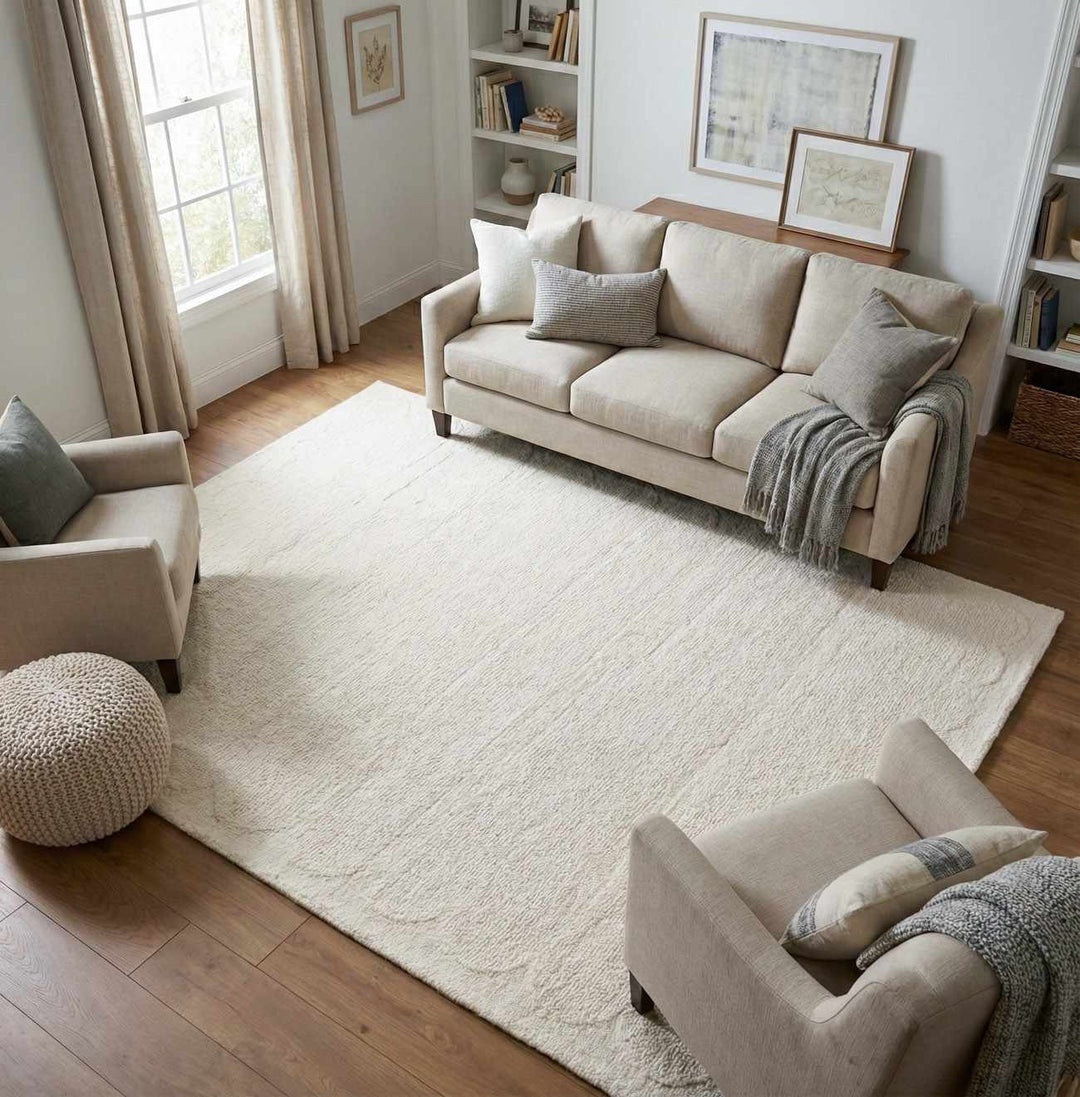 Kazuto Modern Solid Design Ivory Hand Tufted Wool Area Rug - The Rug Decor