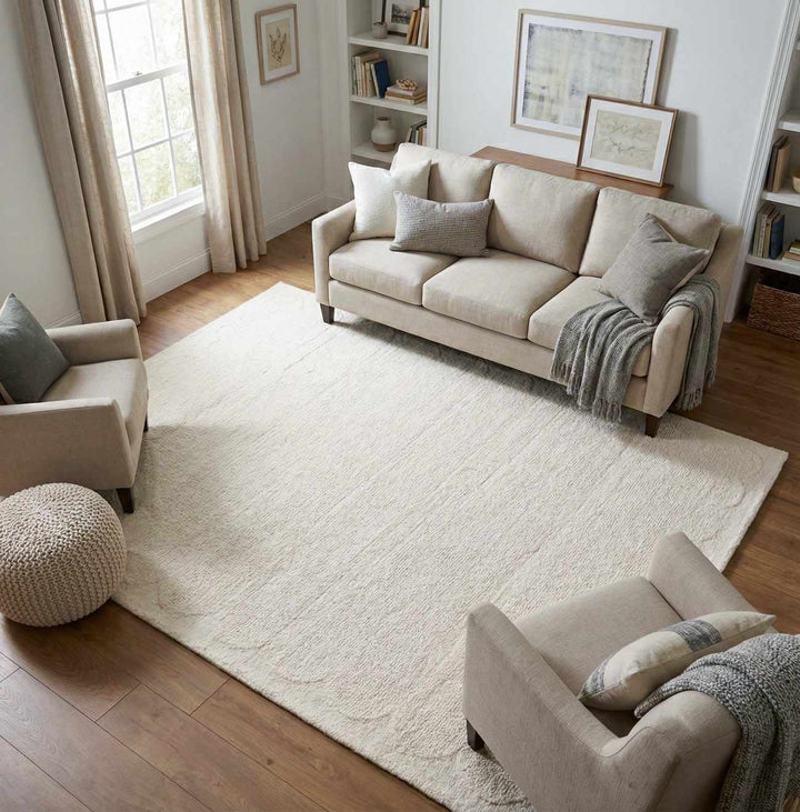 Kazuto Modern Solid Design Ivory Hand Tufted Wool Area Rug - The Rug Decor