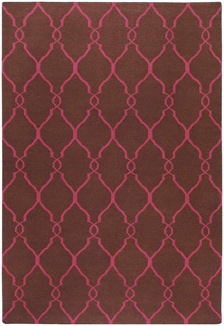 Keansburg Modern Geometrical Brown And Pink Wool Area Rug