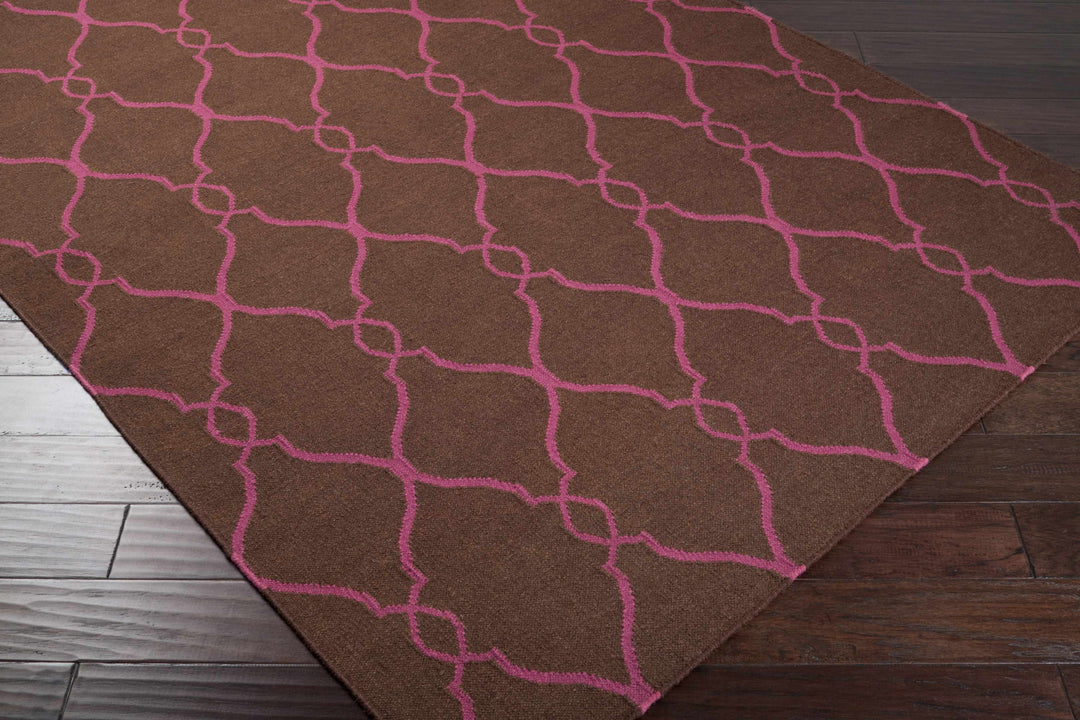 Keansburg Modern Geometrical Brown And Pink Wool Area Rug