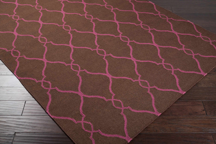 Keansburg Modern Geometrical Brown And Pink Wool Area Rug