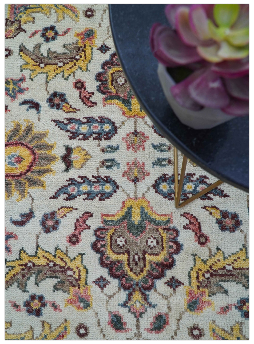Kelly Turkish Design Ivory And Blue Hand Knotted Wool Rug - The Rug Decor