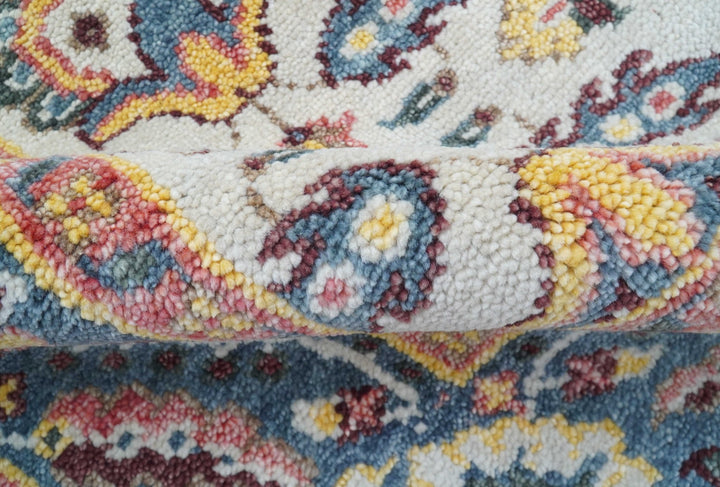 Kelly Turkish Design Ivory And Blue Hand Knotted Wool Rug - The Rug Decor