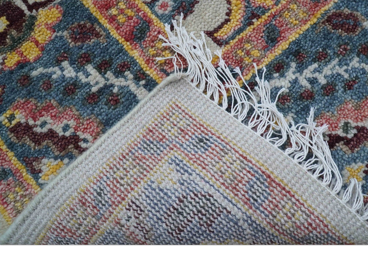 Kelly Turkish Design Ivory And Blue Hand Knotted Wool Rug - The Rug Decor