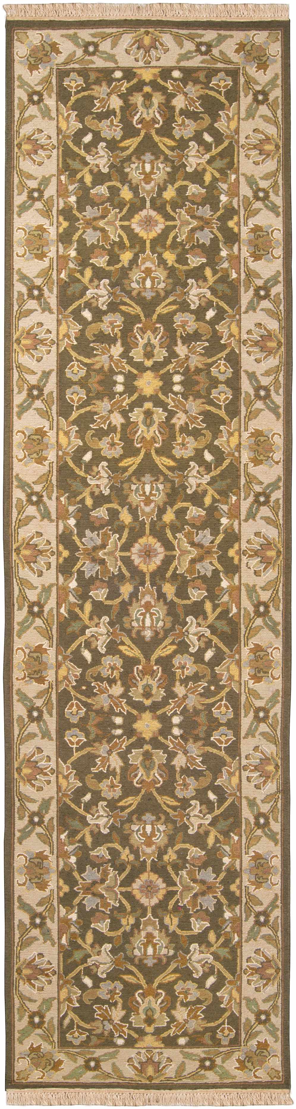 Kelseyville Traditional Floral Design Olive Hand Knotted Area Rug