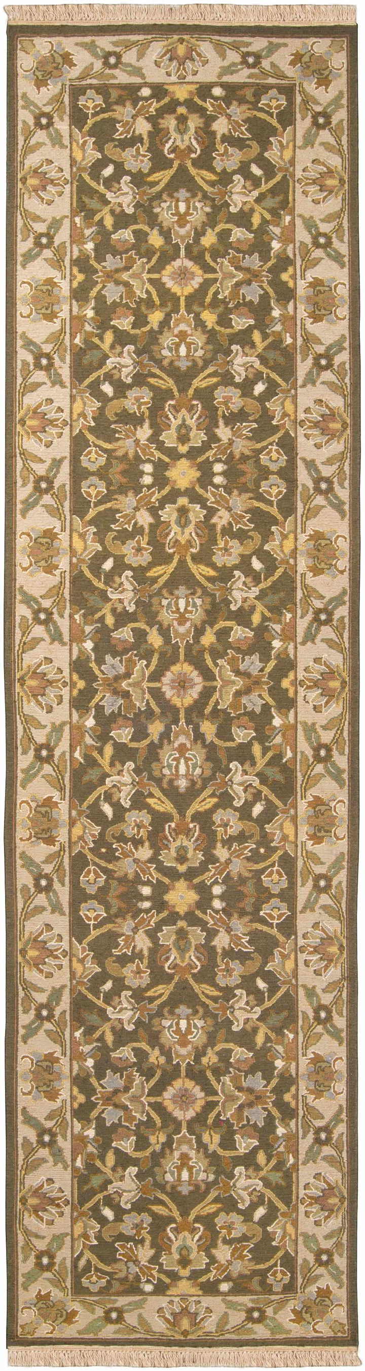 Kelseyville Traditional Floral Design Olive Hand Knotted Area Rug