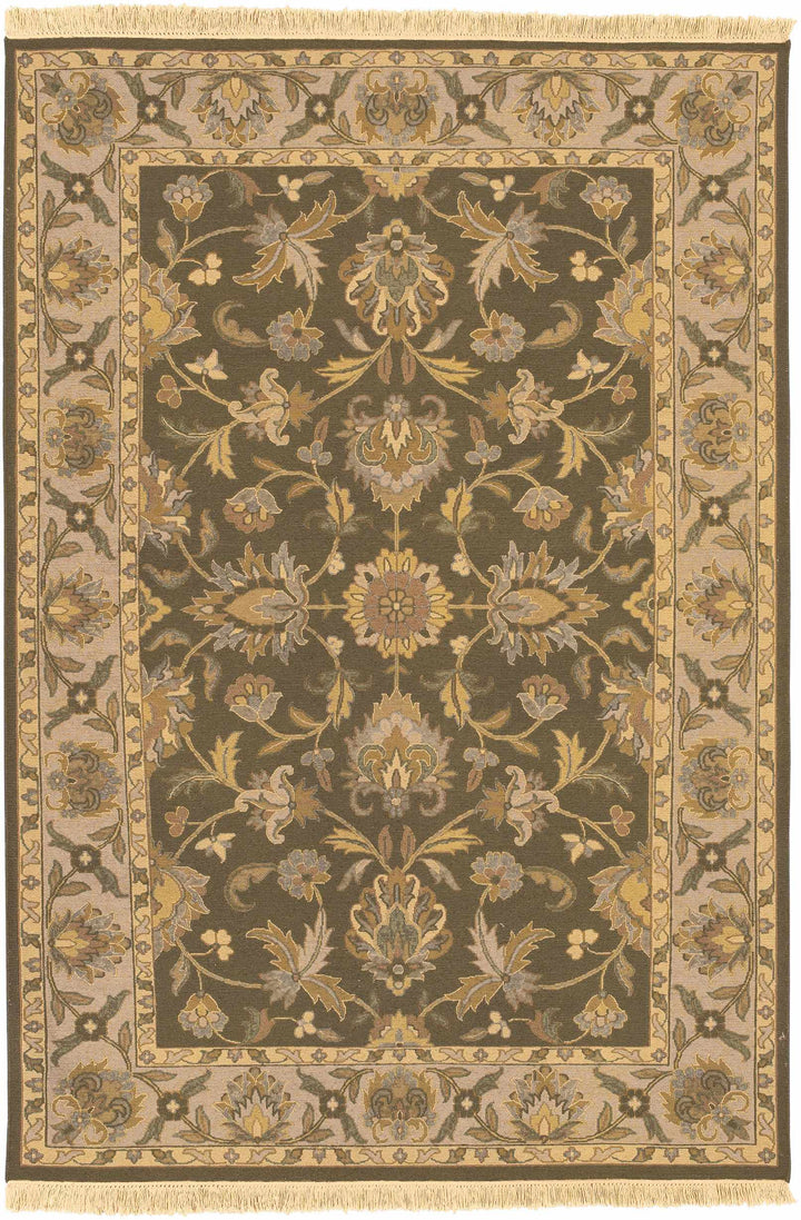 Kelseyville Traditional Floral Design Olive Hand Knotted Area Rug