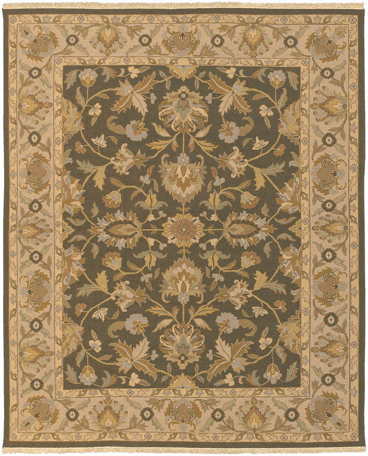 Kelseyville Traditional Floral Design Olive Hand Knotted Area Rug