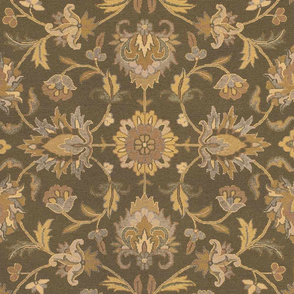 Kelseyville Traditional Floral Design Olive Hand Knotted Area Rug