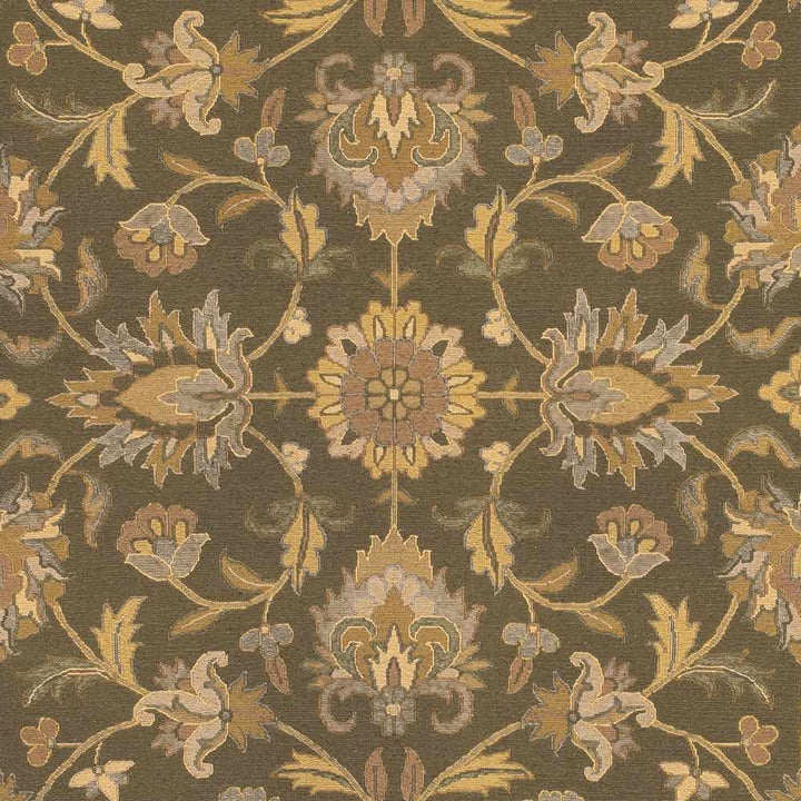 Kelseyville Traditional Floral Design Olive Hand Knotted Area Rug