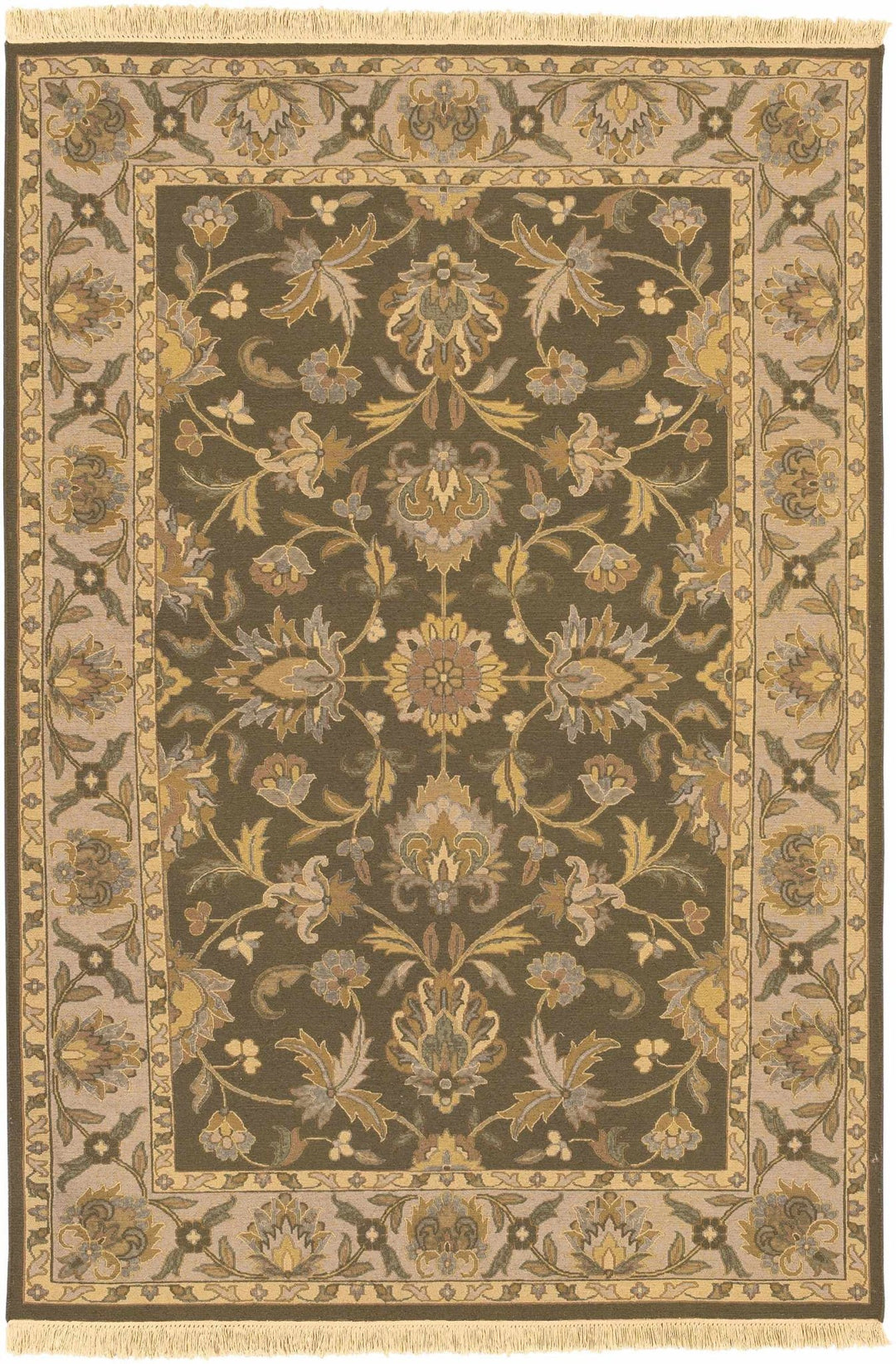 Kelseyville Traditional Floral Design Olive Hand Knotted Area Rug - The Rug Decor