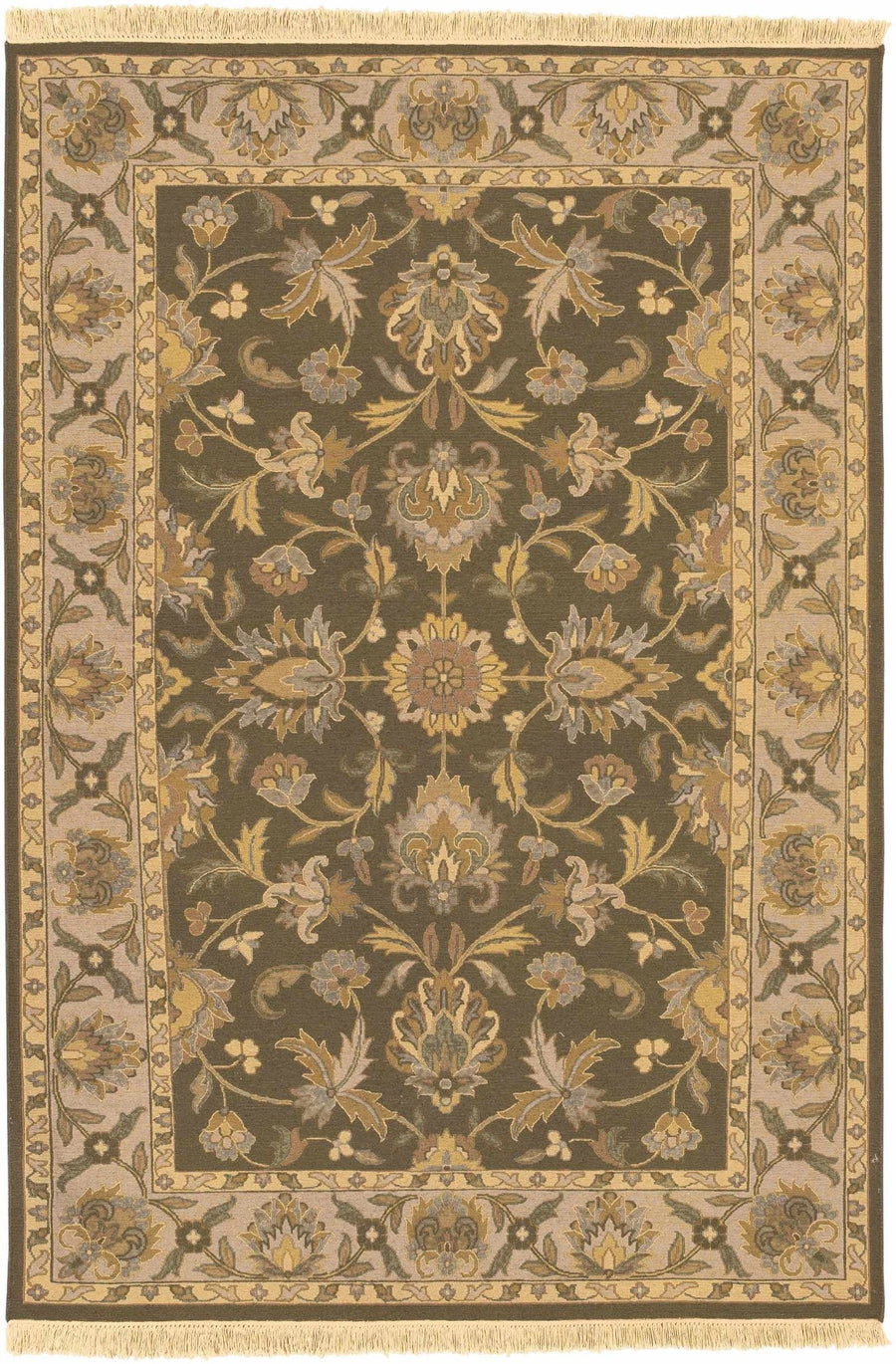 Kelseyville Traditional Floral Design Olive Hand Knotted Area Rug - The Rug Decor