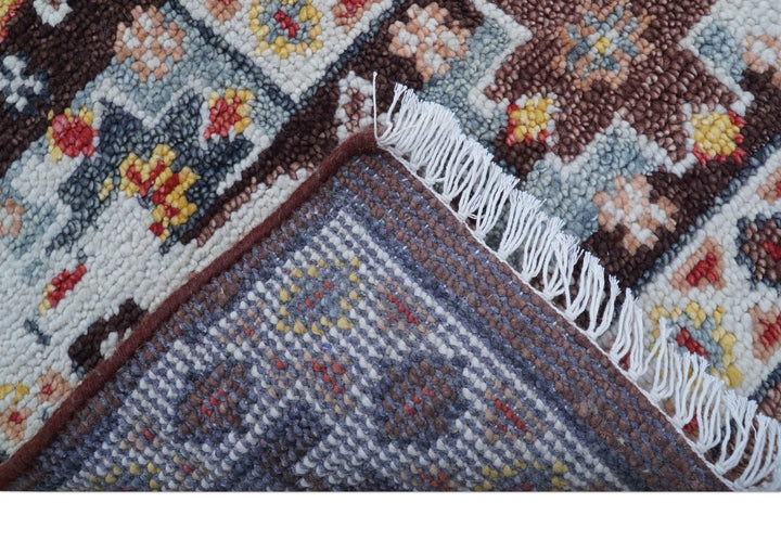 Ken Transitional Design Brown And Mustard Hand Knotted Wool Rug - The Rug Decor