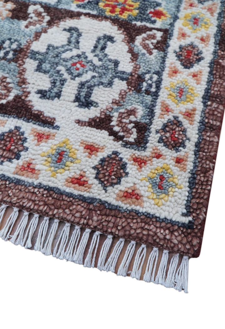 Ken Transitional Design Brown And Mustard Hand Knotted Wool Rug - The Rug Decor
